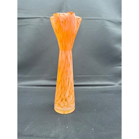 Beautiful Orange White Blown Glass Vase Marked Japan Ruffled 10" - Picture 1 of 5